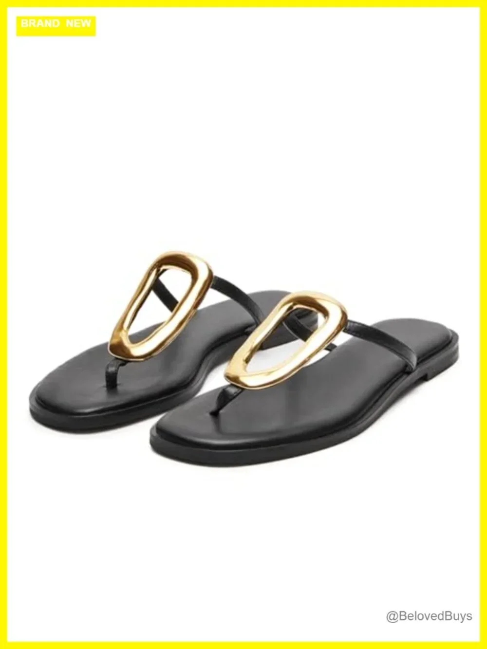 Faux Leather Women's Square Toe Flip Flop Sandals with Metal Hardware